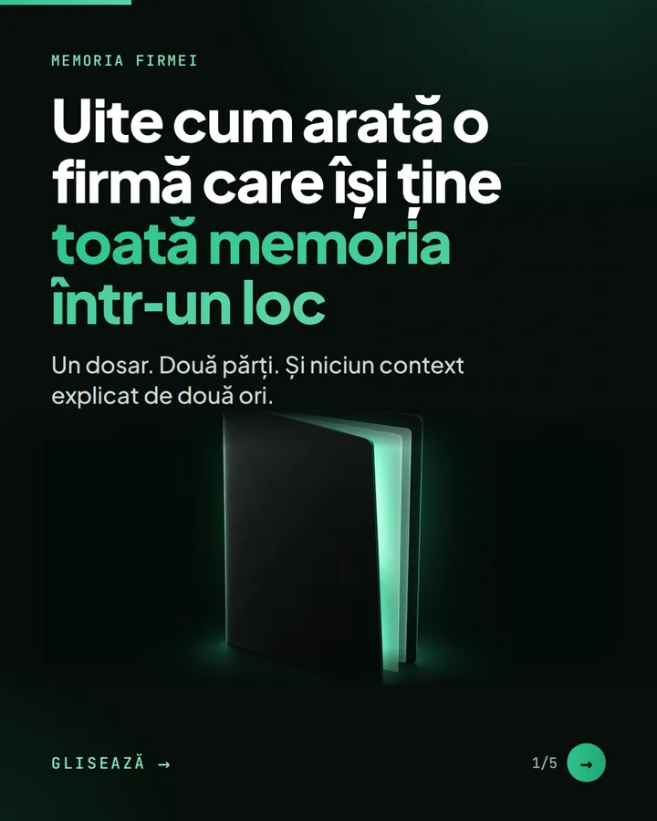 Memoria firmei — Uite cum arată o firmă care își ține toată memoria într-un loc — Un dosar. Două părți. Și niciun context explicat de două ori.